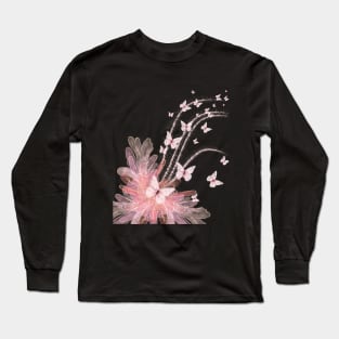 Pink Flower Butterflies illustration Long Sleeve T-Shirt